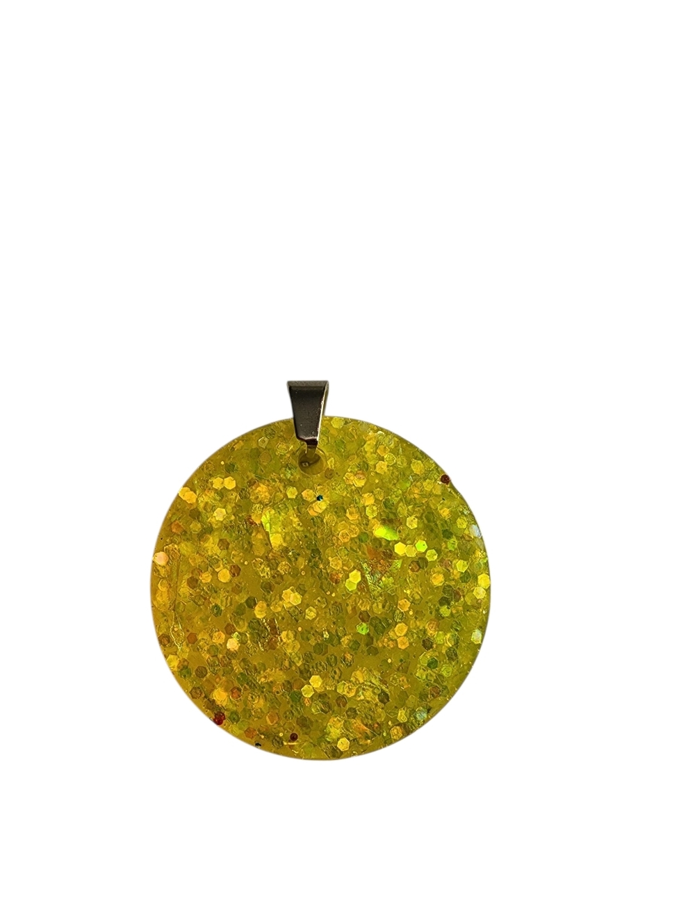 (2)Yellow Glitter Round Pendant Necklace - Women Jewelry